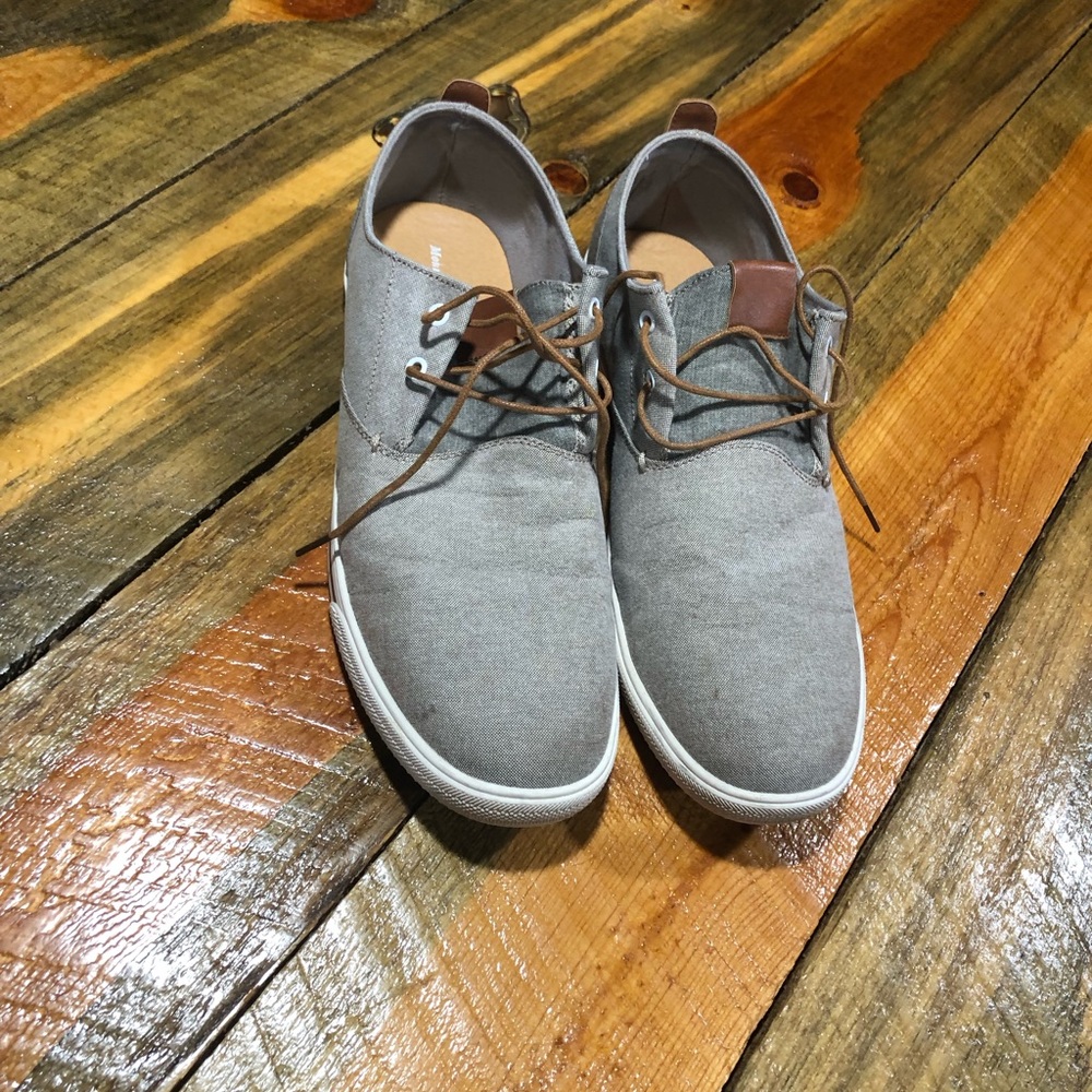 Gray and Brown Low-Top Sneakers with Canvas Material